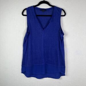 Sanctuary Royal Blue Sleeveless Linen Blouse V-Neck Size L, casual, summer